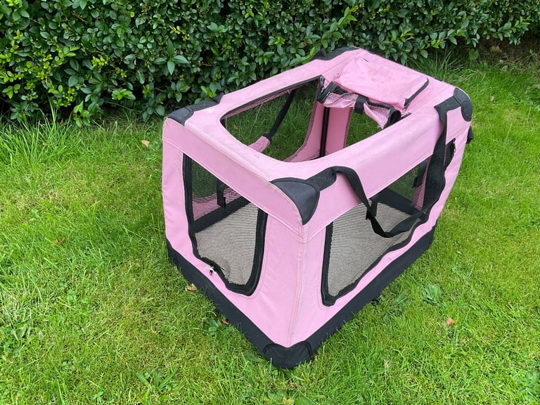 Pink Fabric Pet Crate Carrier Travel Cage Dog Cat