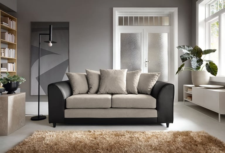 image for Sale Free Delivery 3+2 Seater Brown Beige Leather Sofa 