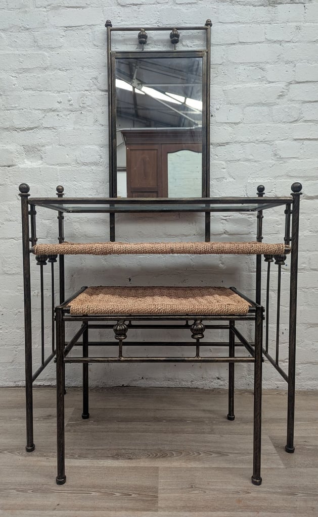 Contemporary wrought iron and wicker dressing table and stool(DELIVERY AVAILABLE)