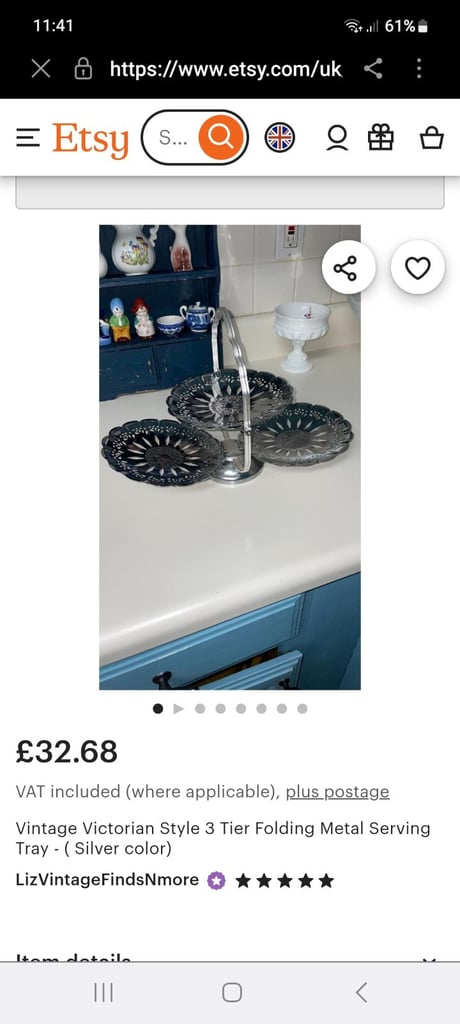 Vintage Steel Three Plate Folding Cake Stand 