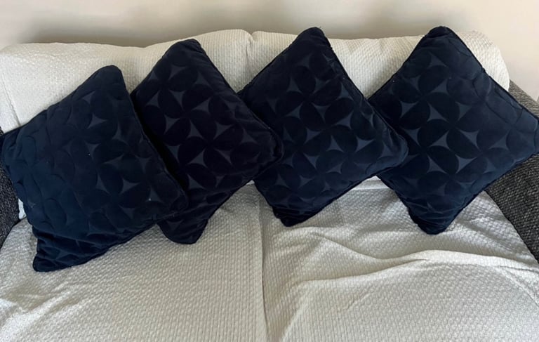Dunelm Elements Sten Geometric Velour Navy Eyelet Curtains 66x90 and 4 cushions
