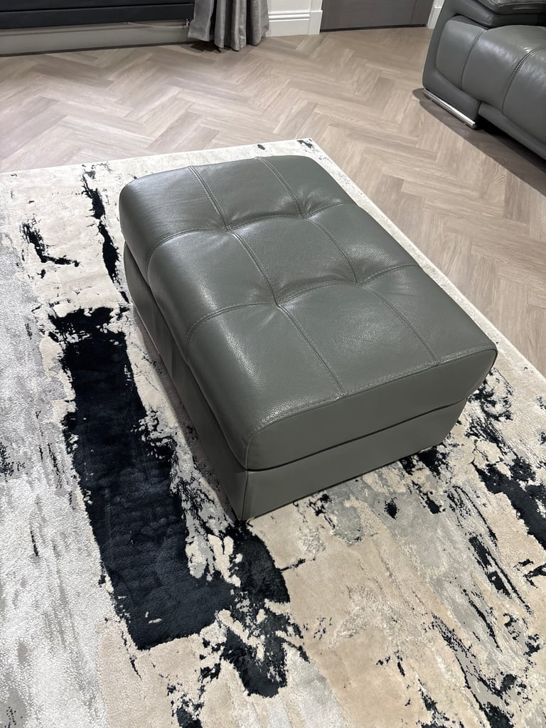 Immaculate Grey Superior Leather - 3 Seater Sofa, 2 Seater Sofa & Footstool