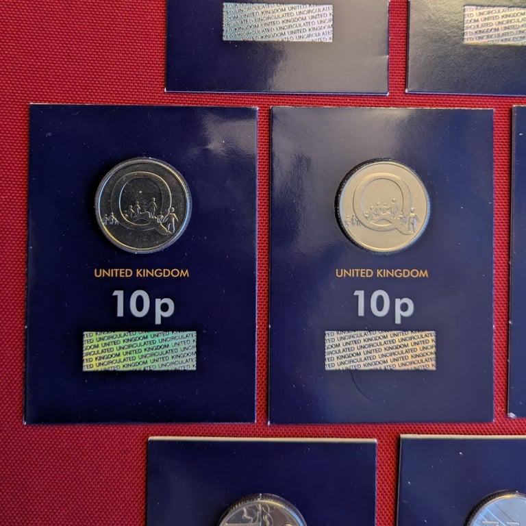 10p 2018 A-Z alphabet U. T. T. Q. Q. O. O. ChangeChecker coins