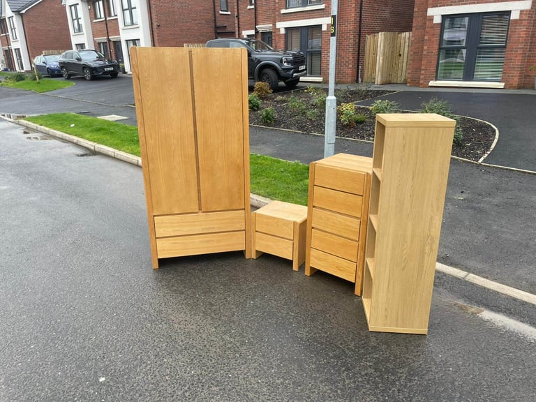 Bedroom suite Modern combination wardrobe £139  5 drawers chest of drawers £75 Bedside locker £20