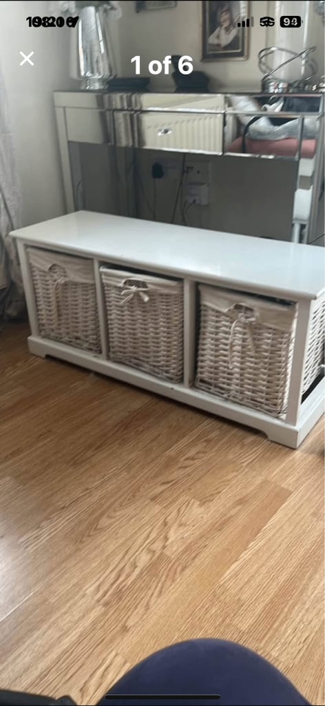 image for Wicker white storage unit with baskets 