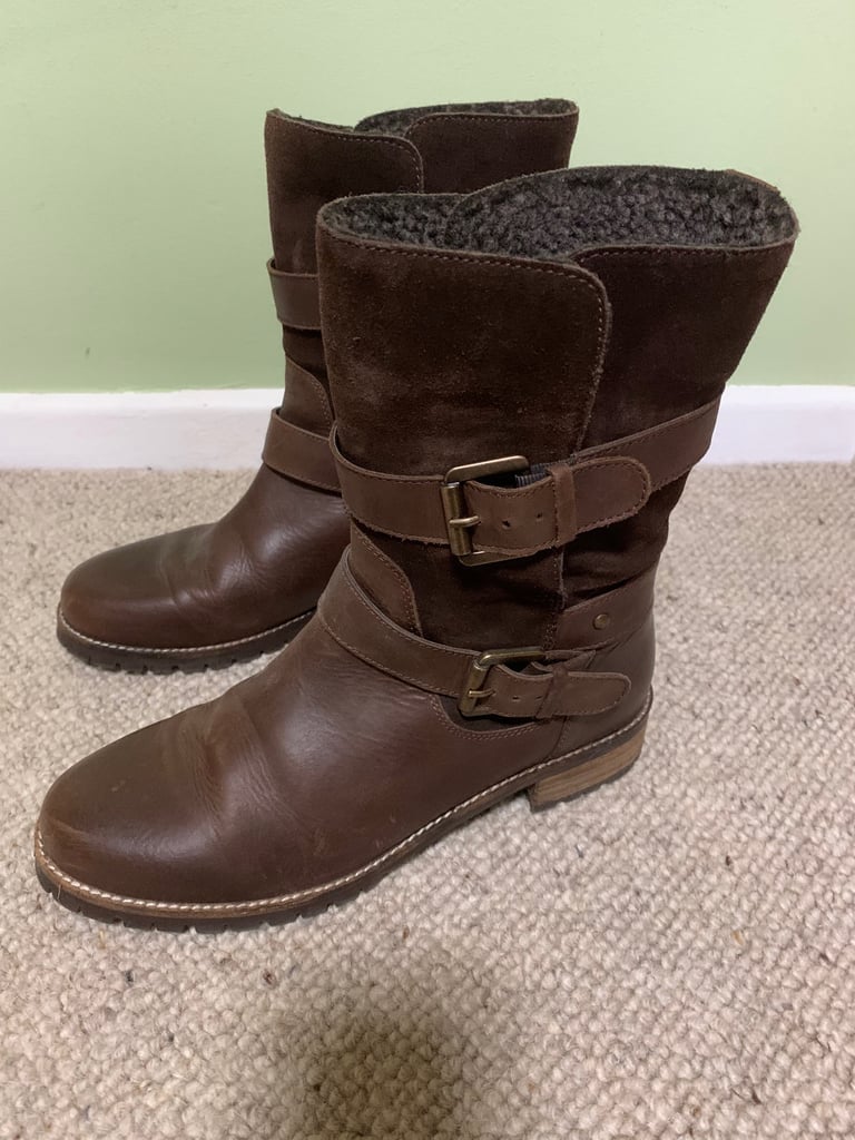 Fat Face Chocolate Brown Genuine Leather & Suede Biker Boots Size 7 / EU 40