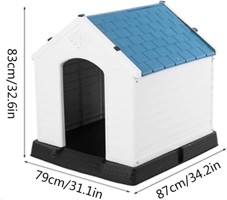 Large Dog Kennel House Durable Plastic Outdoor Indoor Blue White Shelter Pet Home