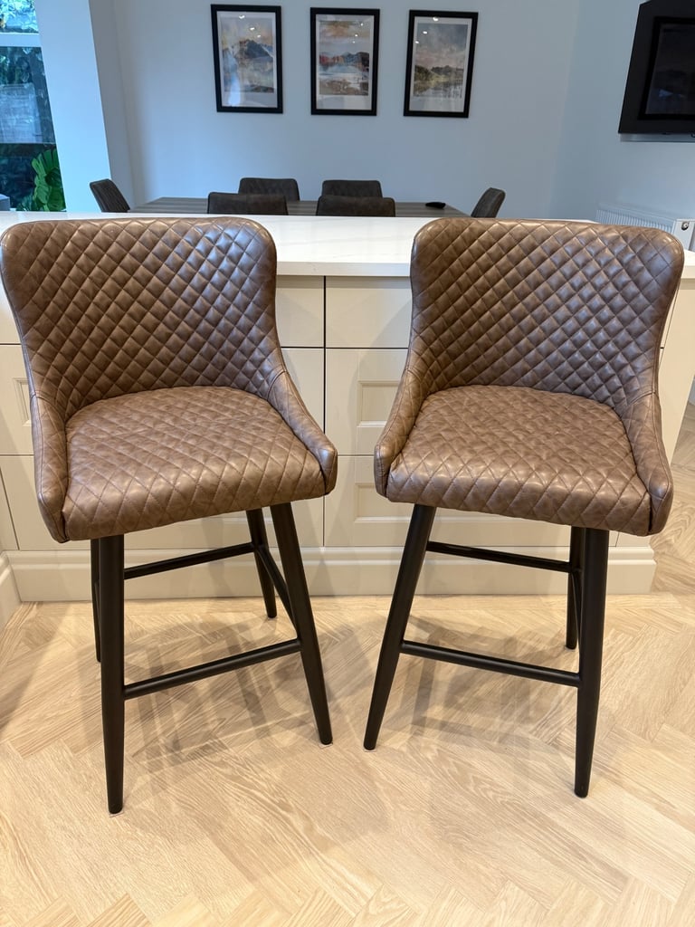 Dunelm Montreal Counter Height Bar Stools, Faux Leather - Brown