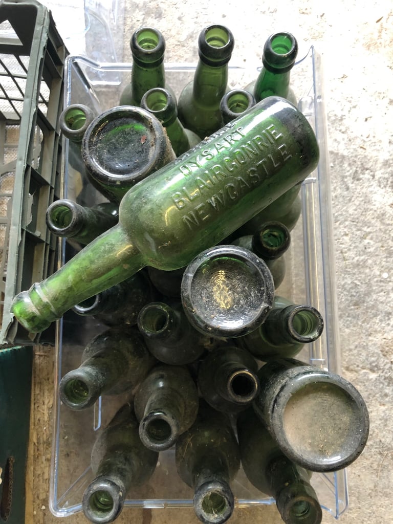 image for 10 x 1940’s vintage Scottish green glass beer bottles 