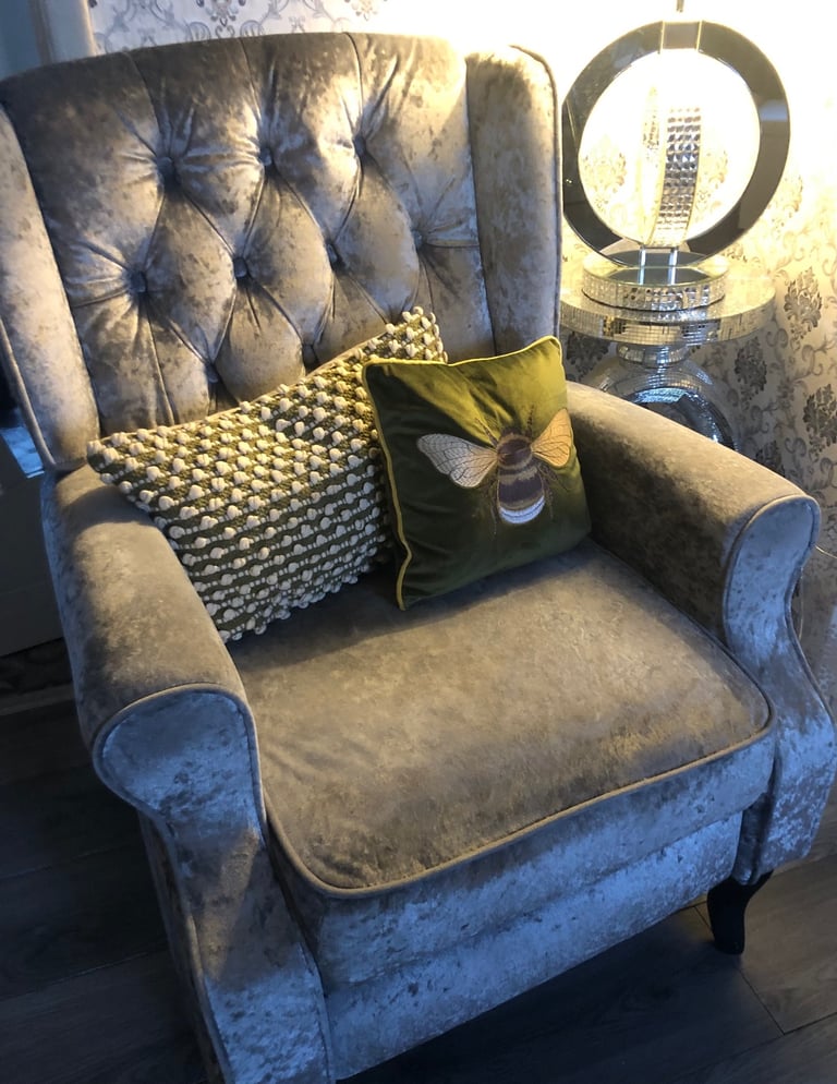 image for Velvet Grey Recliner Armchair 