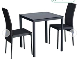 Brand new black glass table dining set 