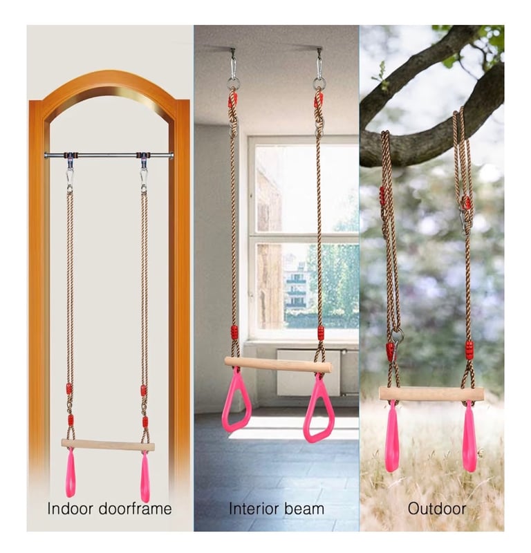 Trapeze Bar with Rings & Wooden Swing Seat