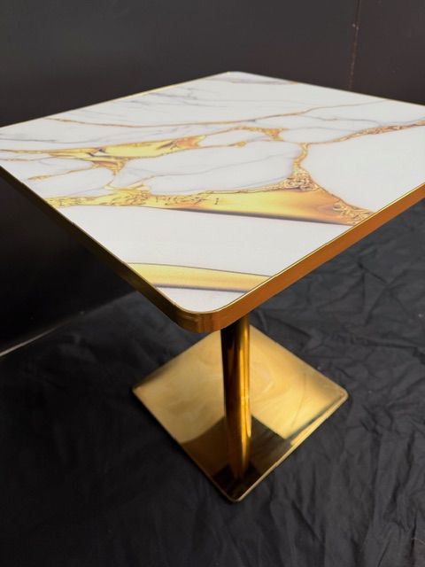 White Gold Gloss Laminate Marble Table Restaurant Bistro Cafe Bar 700sq