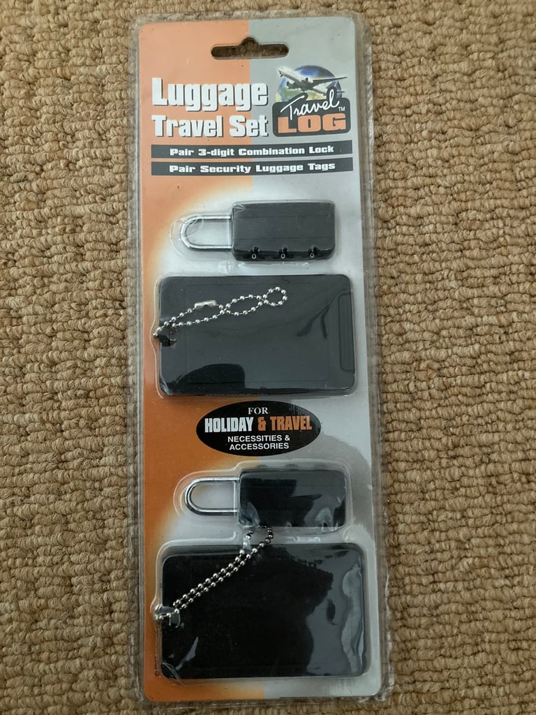 image for Pair of Luggage Tags and Suitcase Combination Locks (Black).