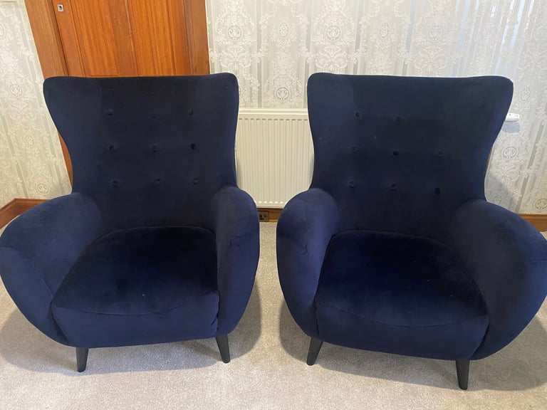 image for Navy high backed accent chairs x2 