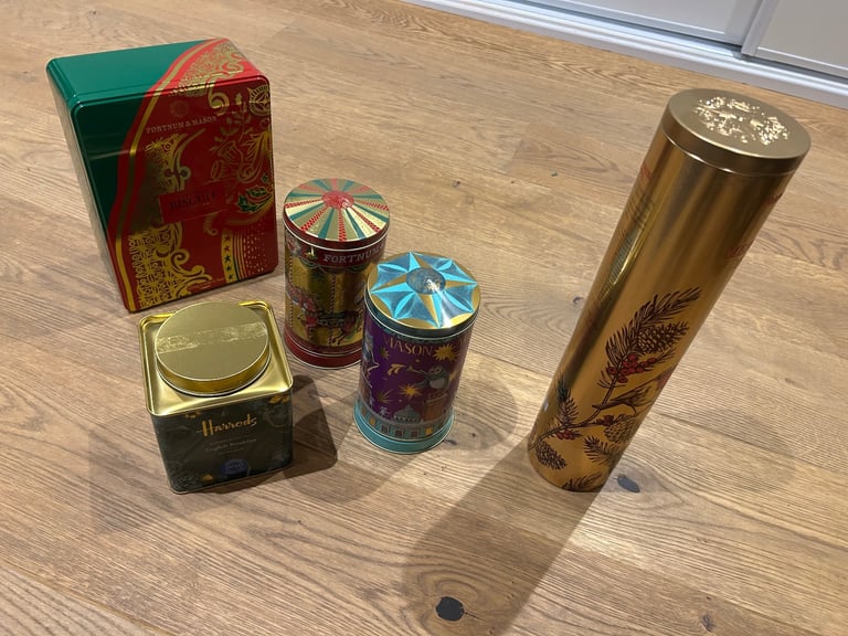 Christmas tins from fortnum and Mason and  Harrods 