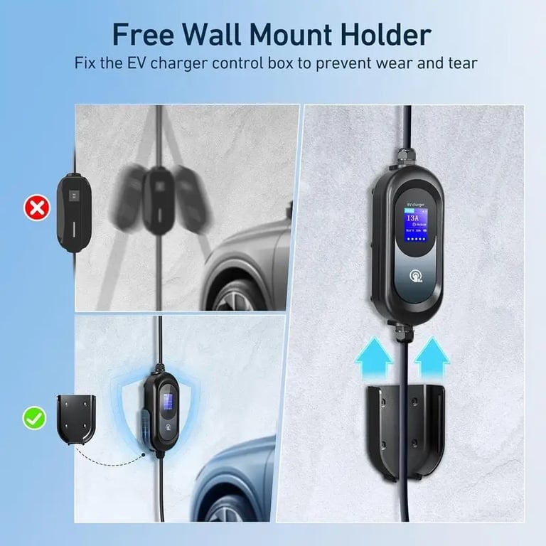 15M EV Charger Type 2 to 3 Pin, 13A Adjustable, 12 Hours Delay Timer, Touch Control, 3.3kW