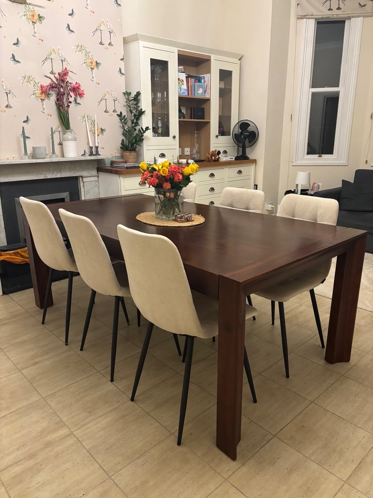 Brown Dark Oak, Large 200cm Dining Table, 6-8 Seater