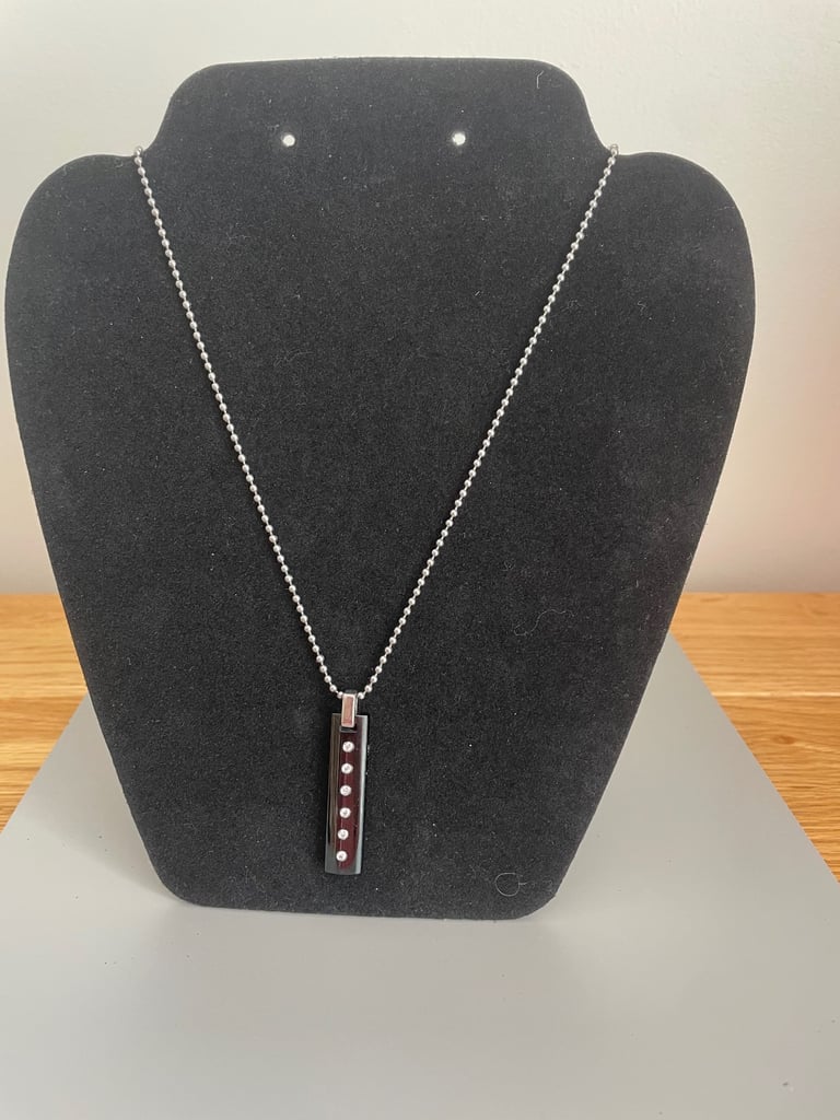 image for New, 20” Modern pendant. Black Onyx inlaid with Swarovski Crystals . 