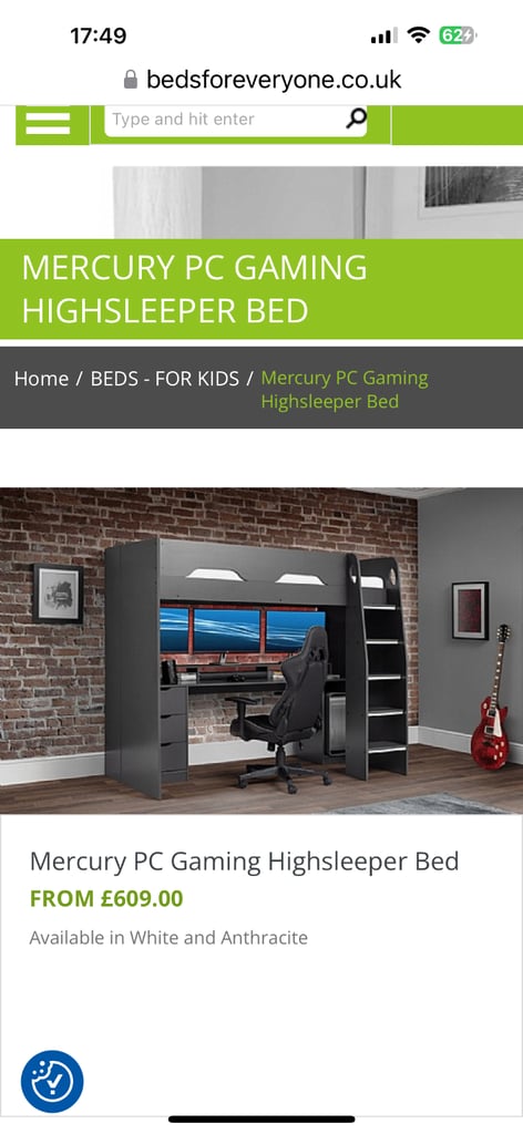 **NEW IN BOX** Mercury High Sleeper Gaming Bed With Under Desk CURRENTLY SELLING IN SHOPS FOR £609