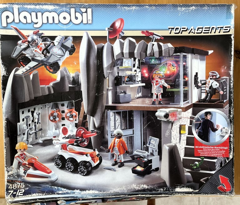 Playmobil 4875 Top Agents Secret HQ. Figures, vehicles, accessories, box, manual, tool. 7-12 yrs