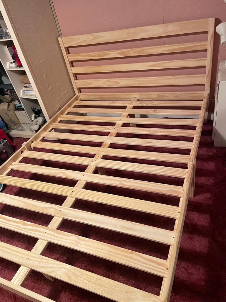 image for Double Pine Bedframe and Matress Great Condition Hardley Used