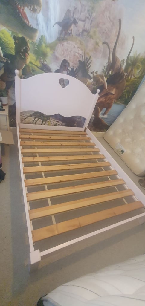 Wooden king size bed base in cream pink
