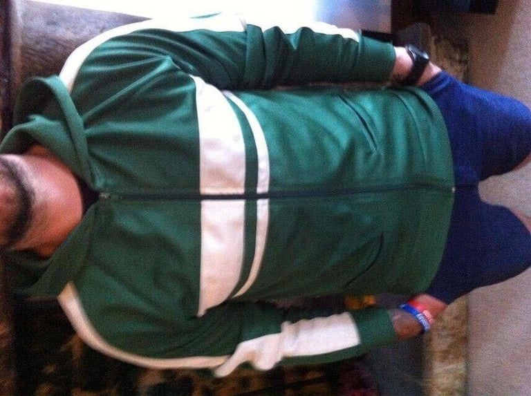 Retro green and white hooded zip up top
