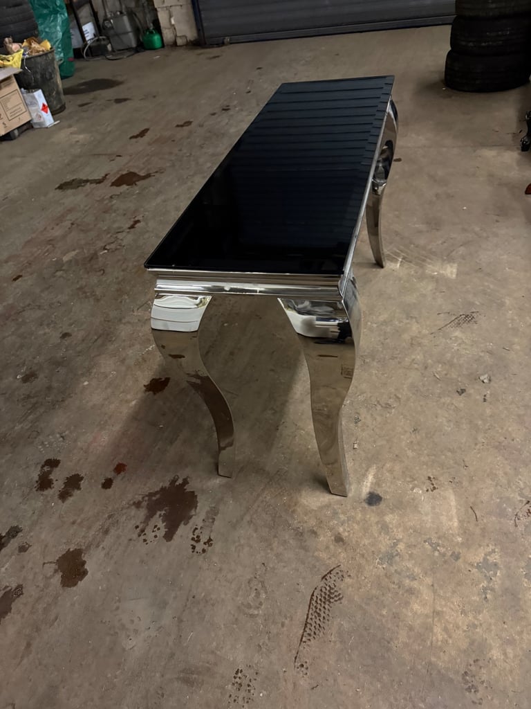 image for Black glass top console table 