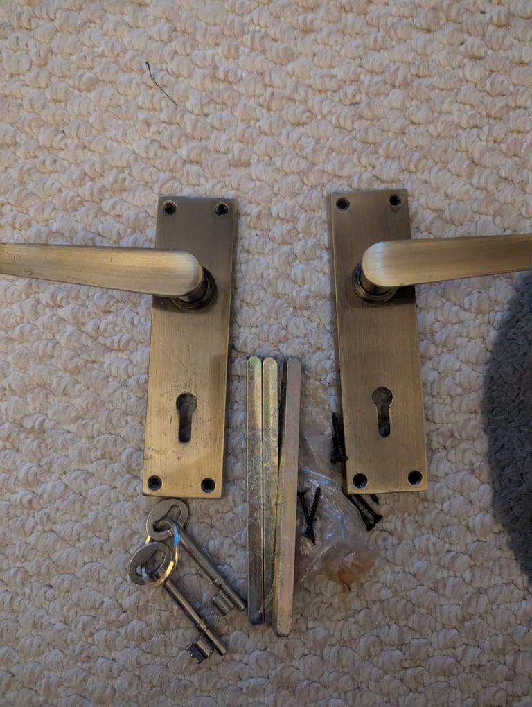 image for Brass door handle with all components plus lock