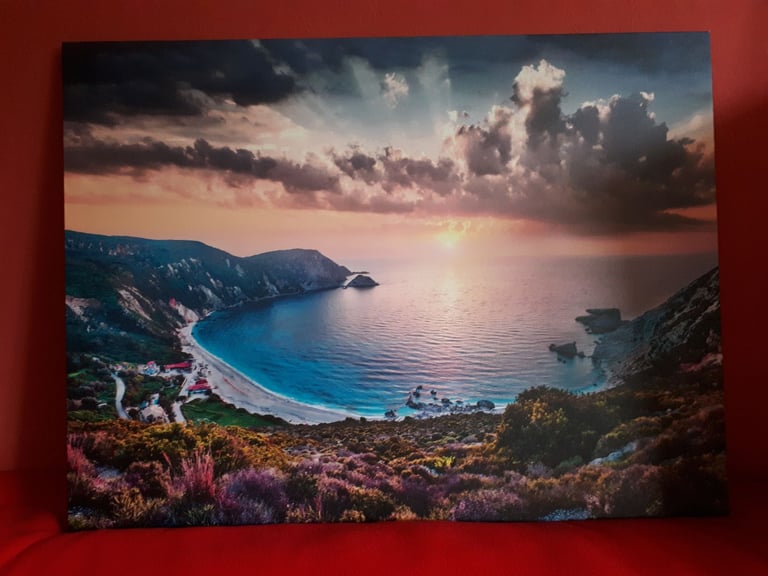 image for Canvas Wall Print featuring Kefalonia Beach at Sunset, 80 x 60 cm