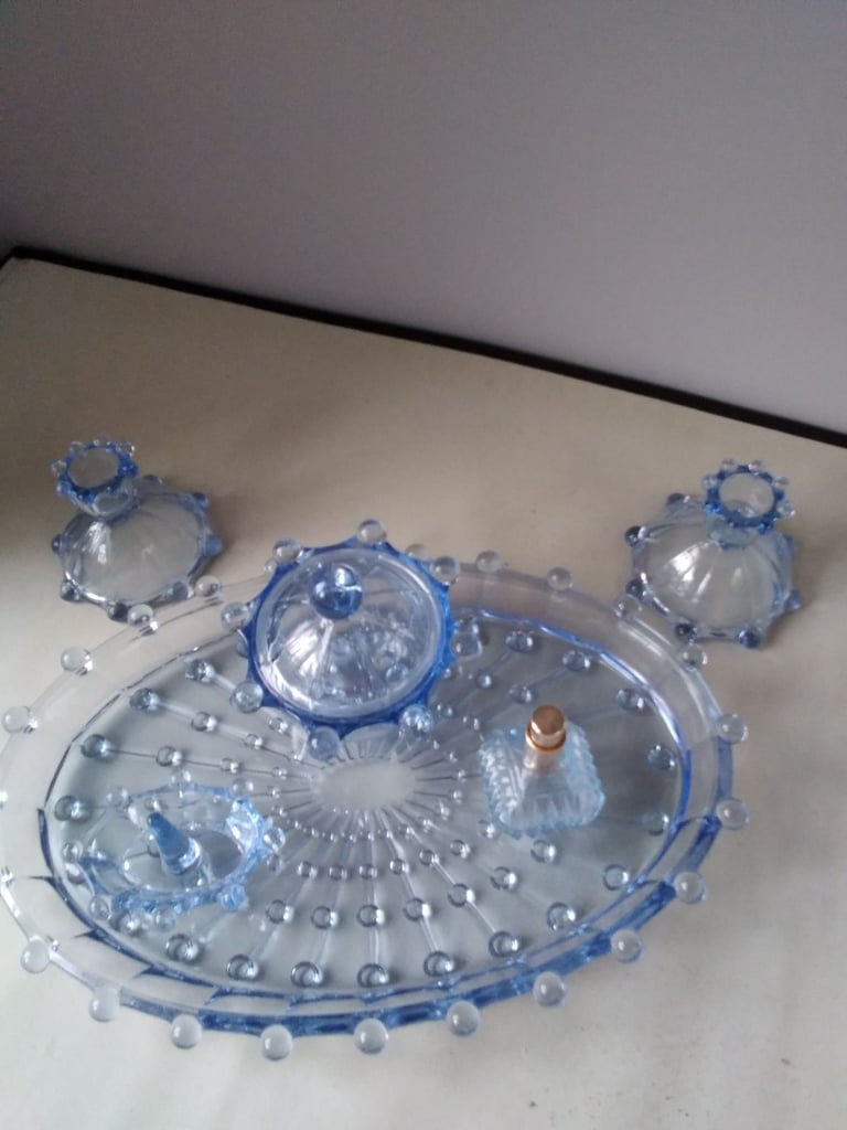 Dressing table set in blue glass
