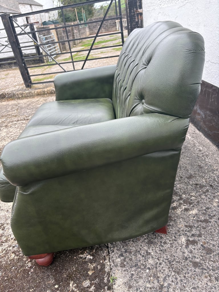 Thomas Lloyd green vintage leather chesterfield sofa 