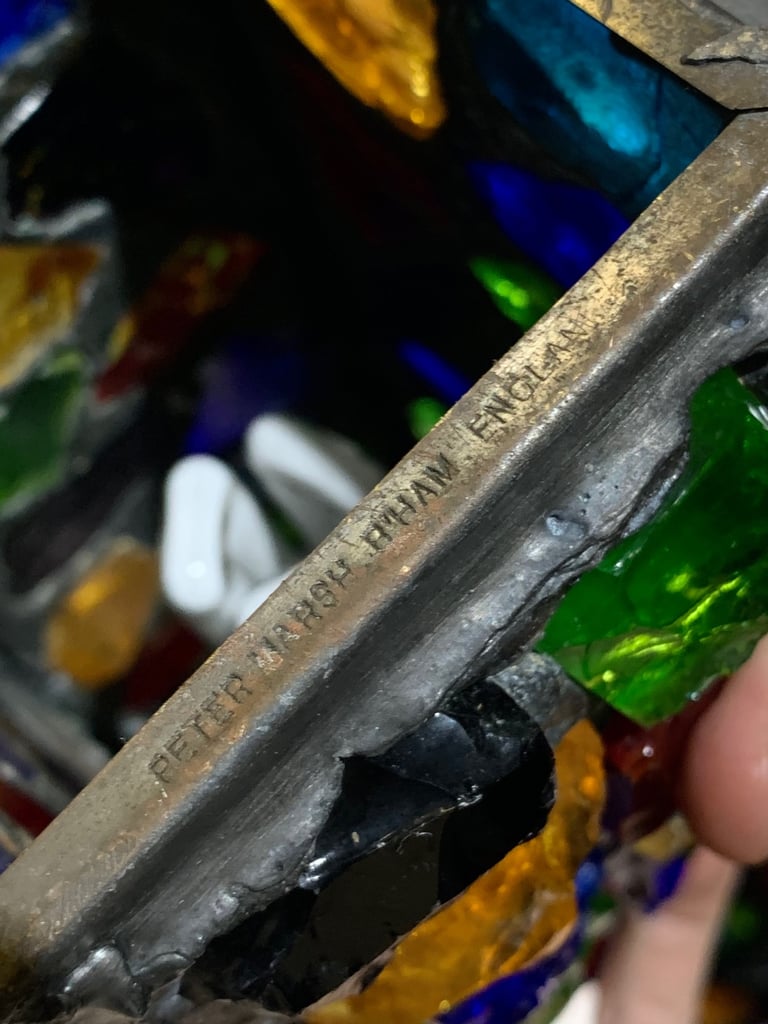 SOLD Pair of Vintage Mid Century Peter Marsh Leaded Rock Glass & Wrought Iron Lantern Lamps 50s 70s