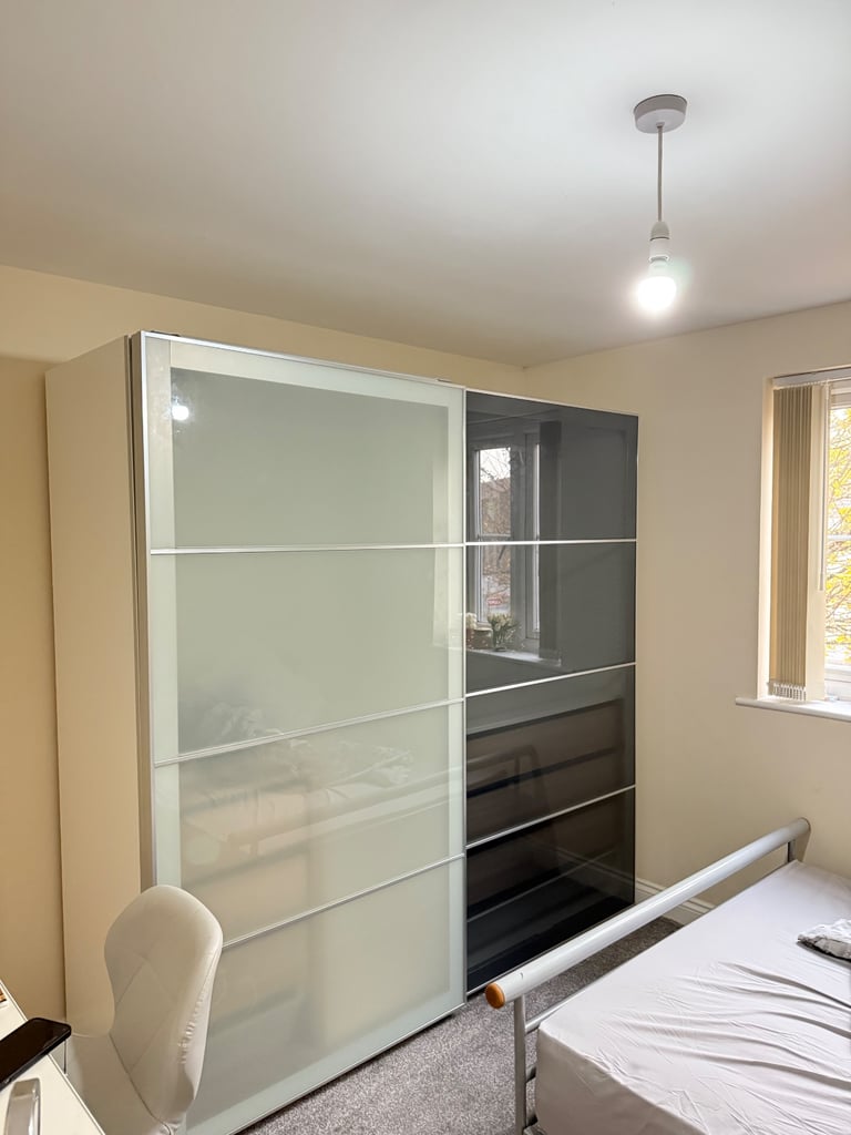 image for Wardrobe with sliding doors, white and black stained oak effect double slided 
