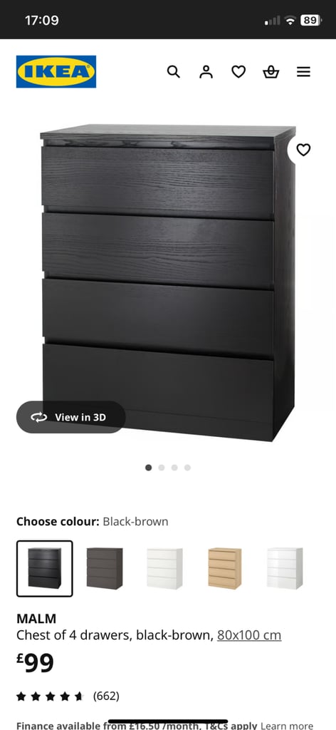 IKEA MALM chest of 4 drawers in black. Delivery is available.