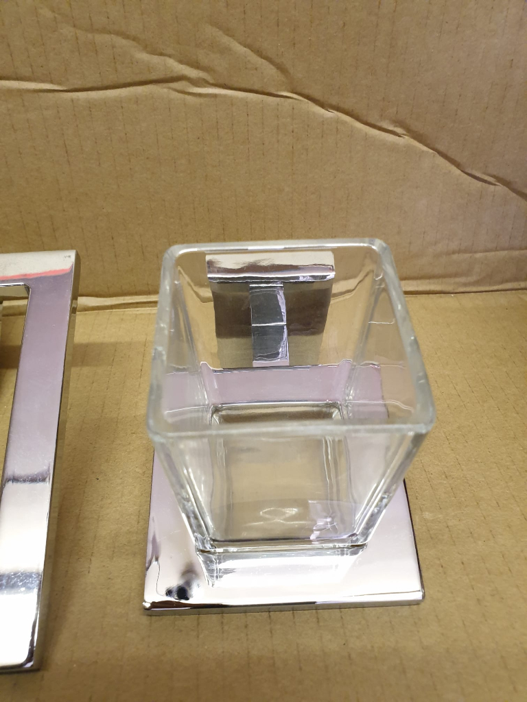 Bathroom Chrome Square Towel Holder & Tumbler Holder