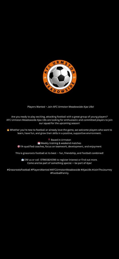 Urmston Meadowside U9s Players Wanted