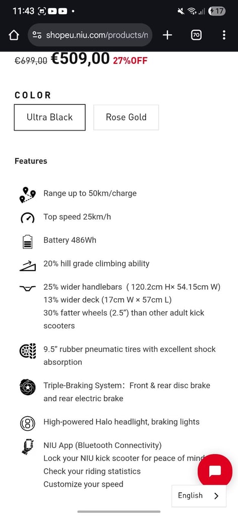 Niu KQI3 PRO (Almost new) 31KMPH
