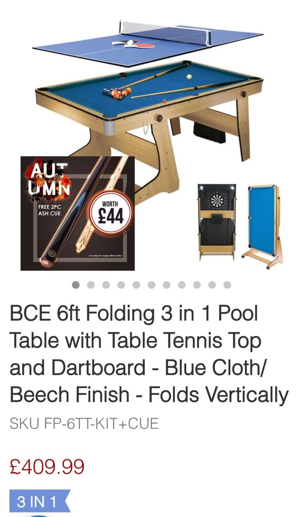 image for Fold up pool table, table tennis and darts