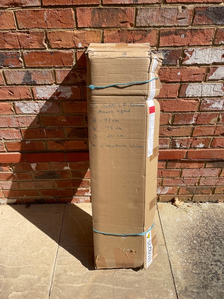 image for Flat Packed Beech effect Wood Bookcase