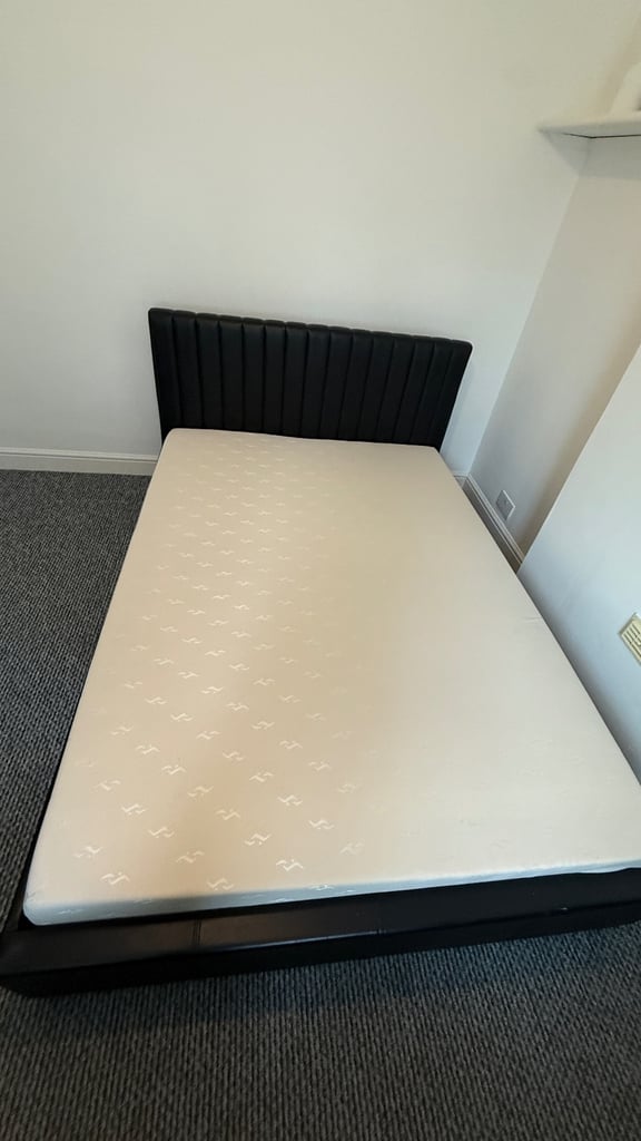 image for Double bed and mattress / Black bed frame