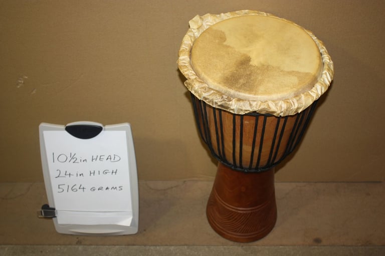African Wooden Djembe Drum 10.1/2in Head x 24in High ~ Weight 5164 Grams ~ £75 ono