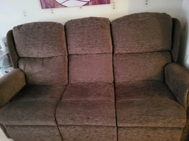HSL Electric Recliner 3 seater Sofa/Settee Chocolate Fabric Brown 