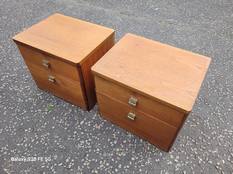 Matching pair of vintage Stag bedside drawers, delivery available 