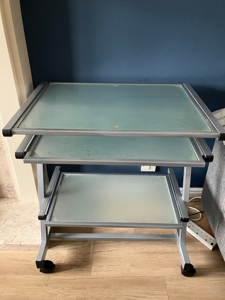 image for Silver coloured metal and frosted glass desk
