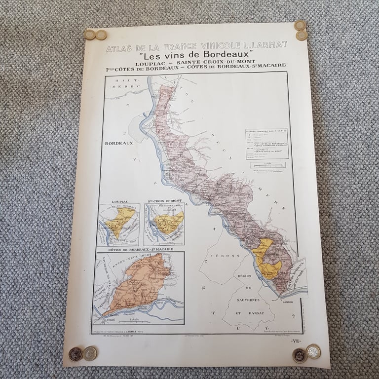 image for Decorative Antique Wine Map. Atlas de la France Vinicole L. Larmat. 1943. “Les vins de Bordeaux”.