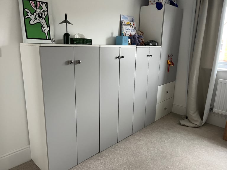 A Set of IKEA SMÅSTAD Wardrobe in Grey/White