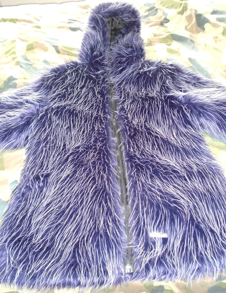 Vintage Shaggy Purple Ladies 'Voodoo Dolls' Yeti Hooded Coat Winter Jacket Size 12