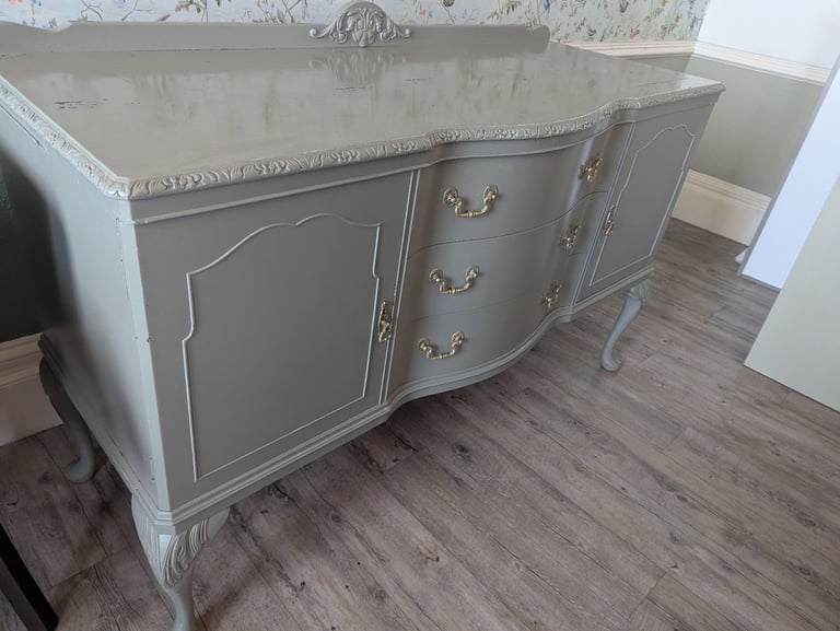 image for Vintage French-style sideboard with ornate carvings and brass